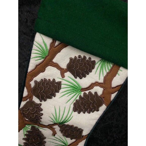 Pine Cone Evergreen Patchwork Christmas Stocking Felt 3D looking Pine Cones - Picture 2 of 5